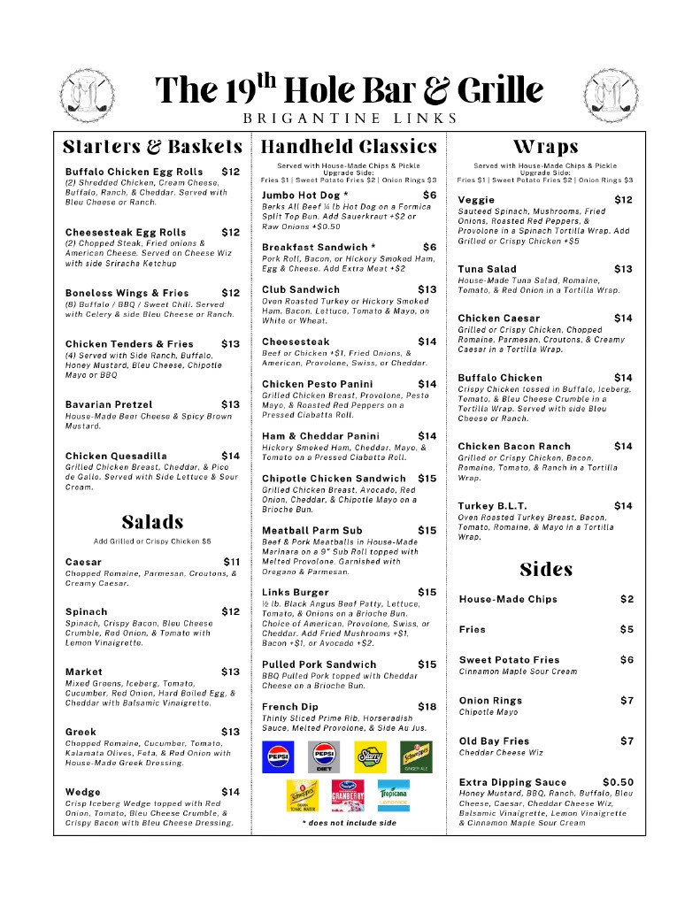 19th Hole Menu