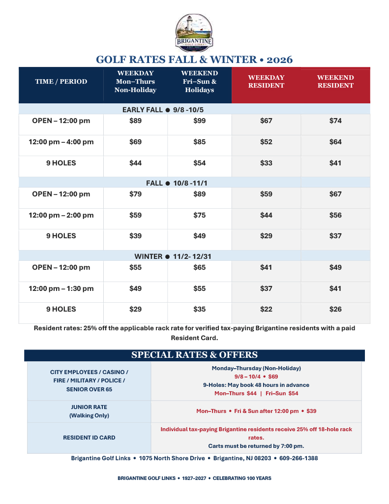 Fall and Winter Rates