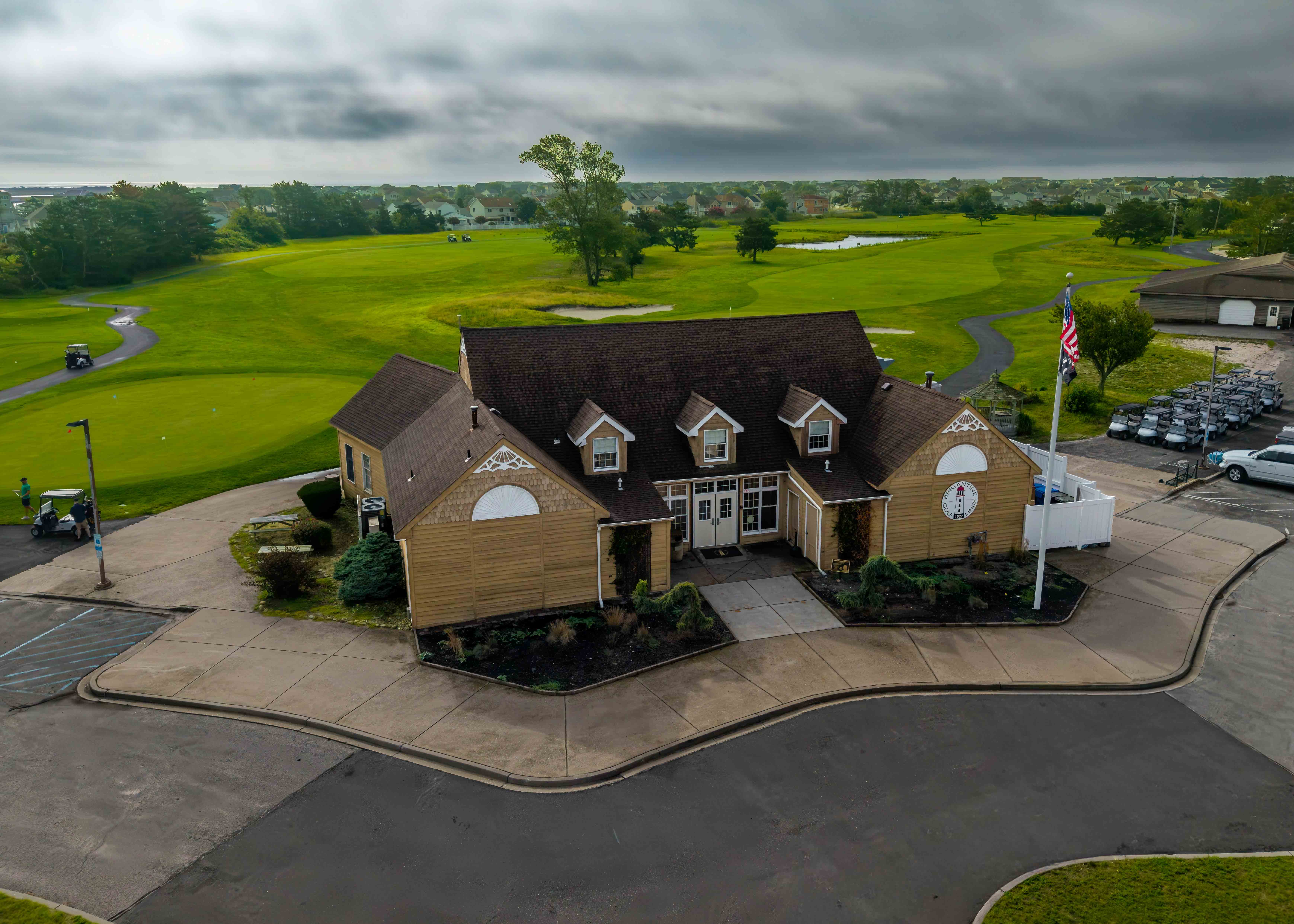 Aerial view of golf course clubhouse